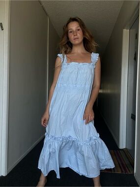 Sea Phoebe Smocked Light Blue cotton midi dress
